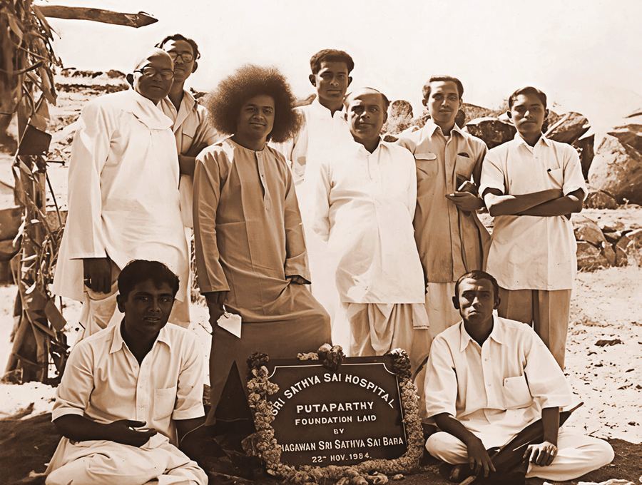 Swami with guests after Bhoomi Pooja 1954