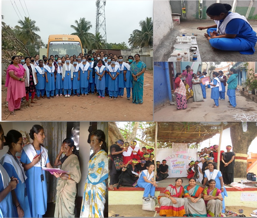 Collage of nursing students on community postings: a group visit, home visits, health education and a World Tuberculosis Day event