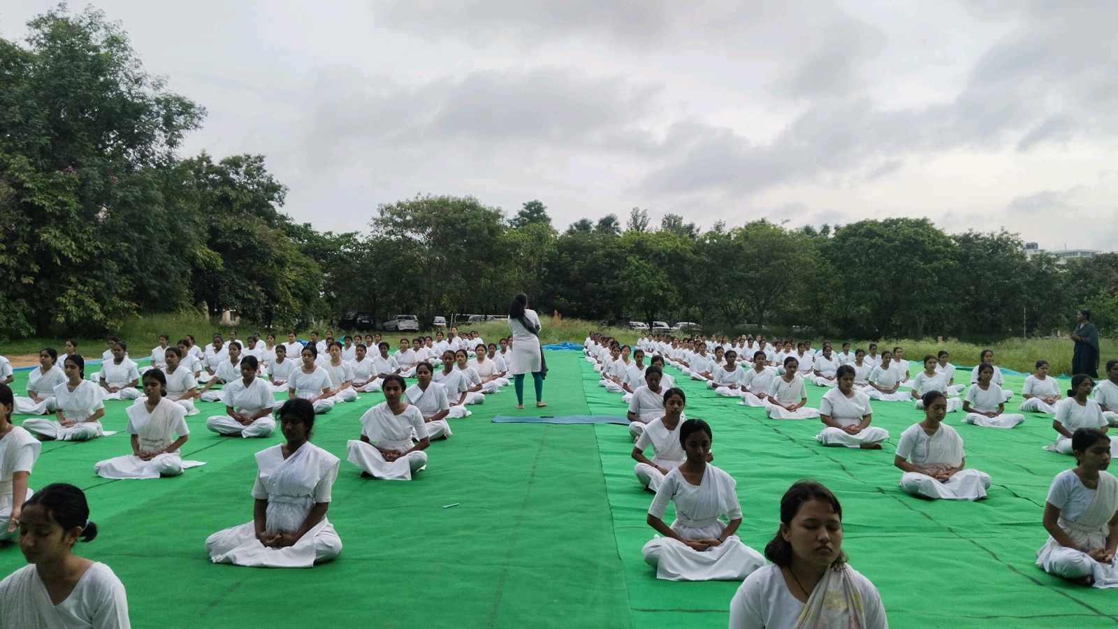 Nursing students seated for a Yoga Day session