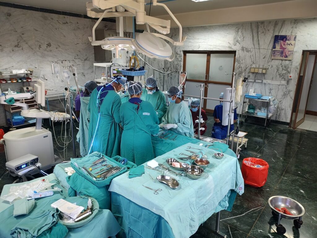 Cardiac surgical team at work in an operating theatre
