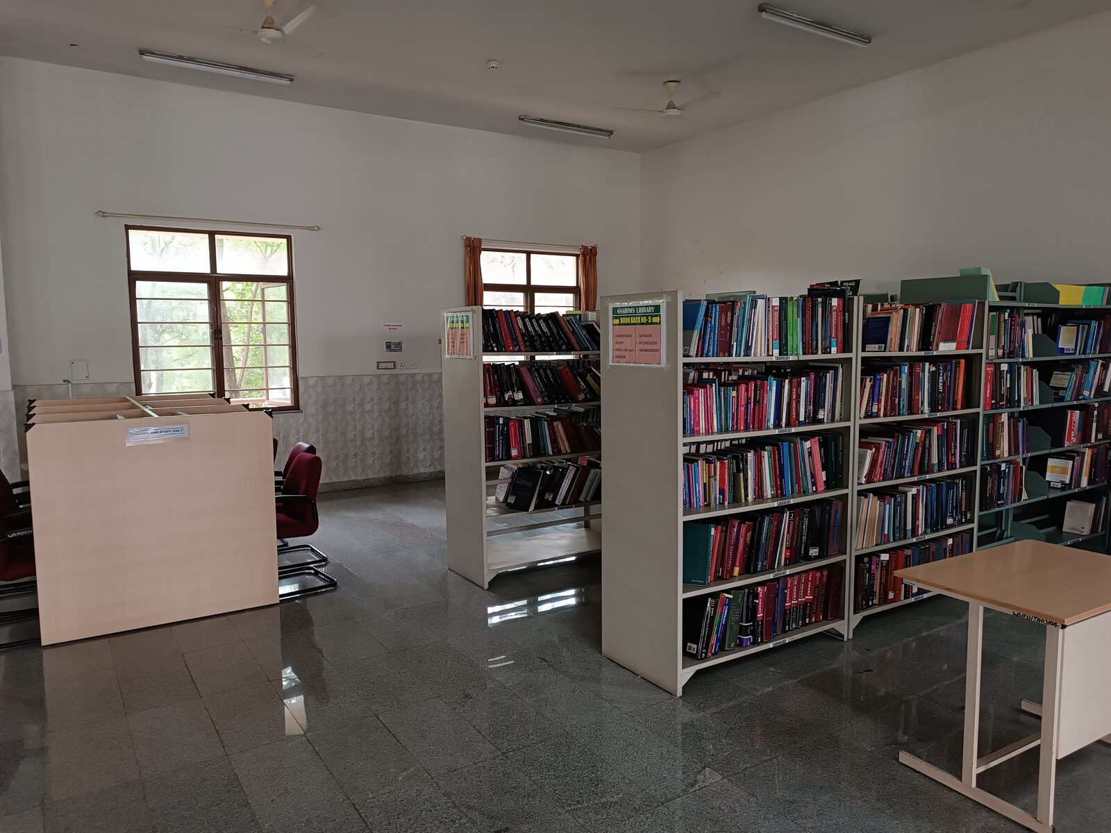 Cardiology book racks and study carrels in the library
